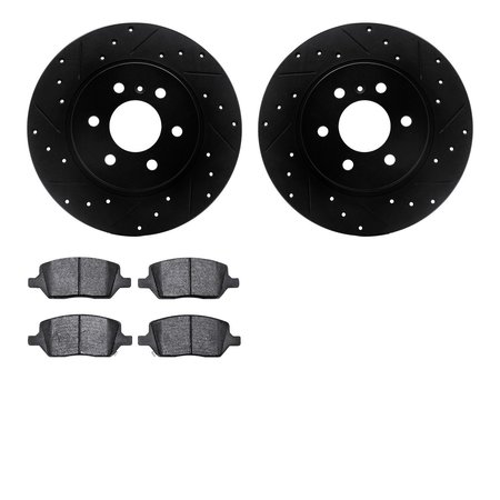 DYNAMIC FRICTION CO 8302-52019, Rotors-Drilled and Slotted-Black with 3000 Series Ceramic Brake Pads, Zinc Coated 8302-52019